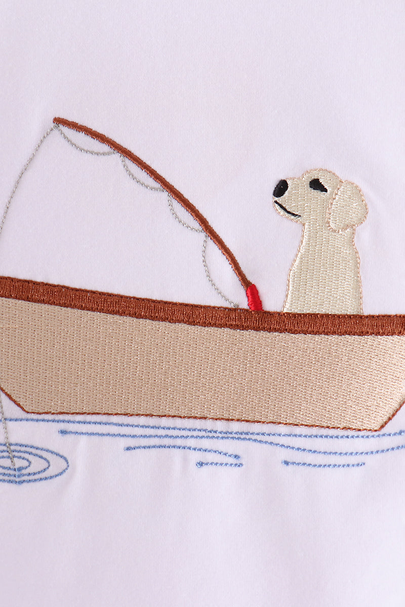 Puppy Fishing Embroidery Pants Set