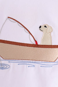 Puppy Fishing Embroidery Pants Set