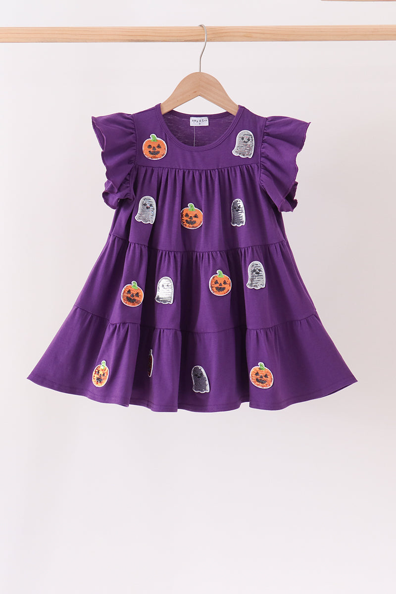 Ghost pumpkin sequin ruffle dress