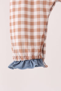 Turkey pumpkin embroidery gingham ruffle romper