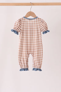 Turkey pumpkin embroidery gingham ruffle romper