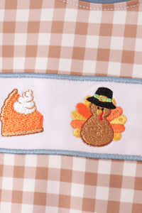 Turkey pumpkin embroidery gingham romper