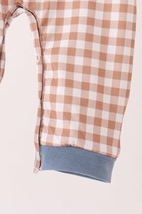 Turkey pumpkin embroidery gingham romper