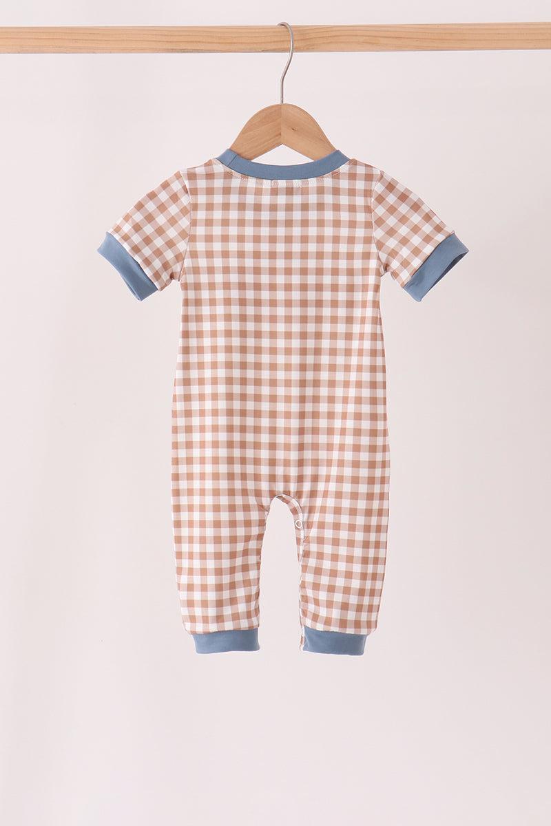 Turkey pumpkin embroidery gingham romper