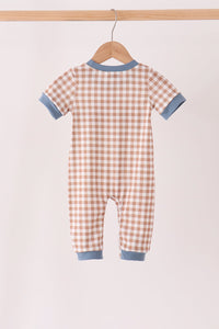 Turkey pumpkin embroidery gingham romper