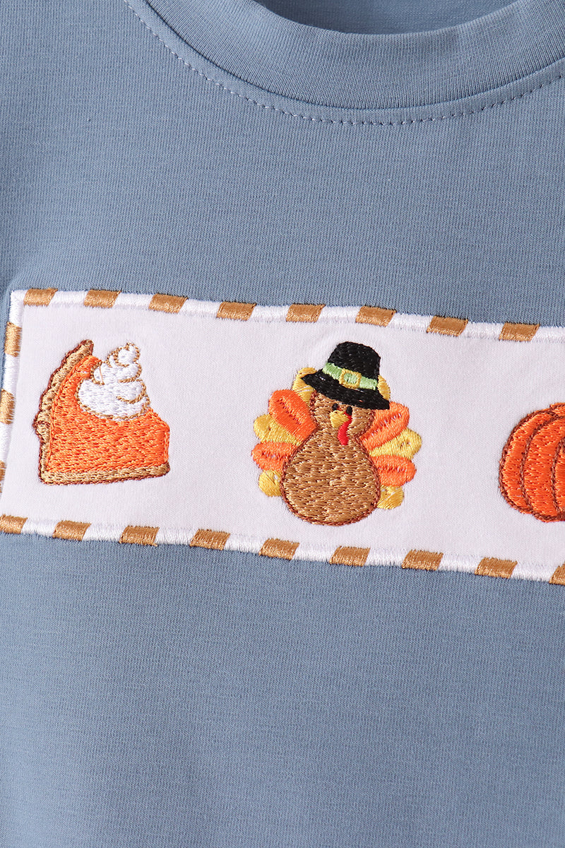Turkey pumpkin embroidery gingham pants set
