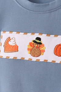 Turkey pumpkin embroidery gingham pants set
