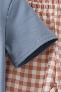 Turkey pumpkin embroidery gingham pants set