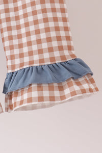Turkey pumpkin embroidery gingham ruffle pants set
