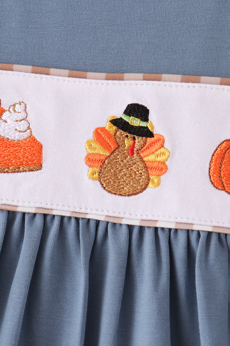 Turkey pumpkin embroidery dress