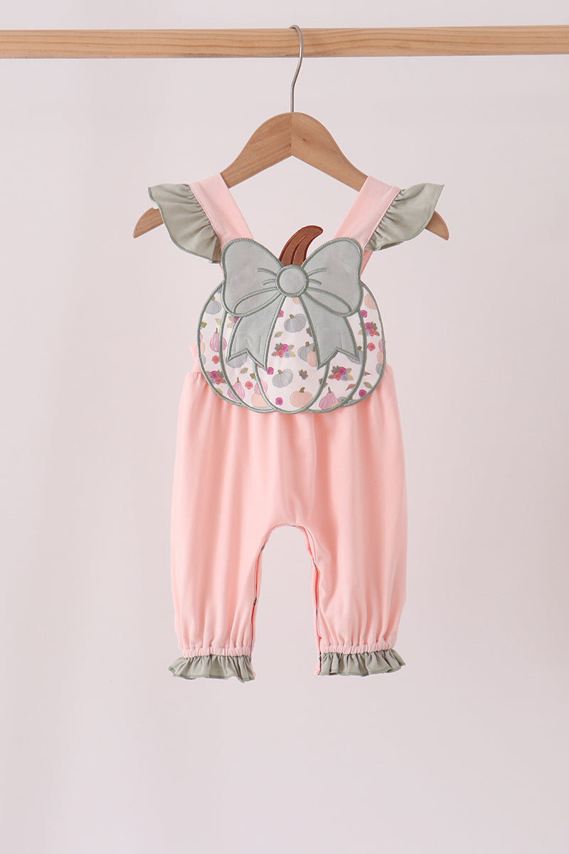 Pumpkin bow applique ruffle romper