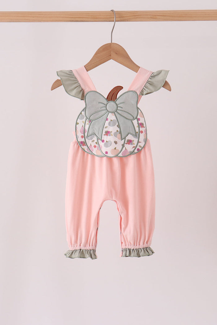 Pumpkin bow applique ruffle romper