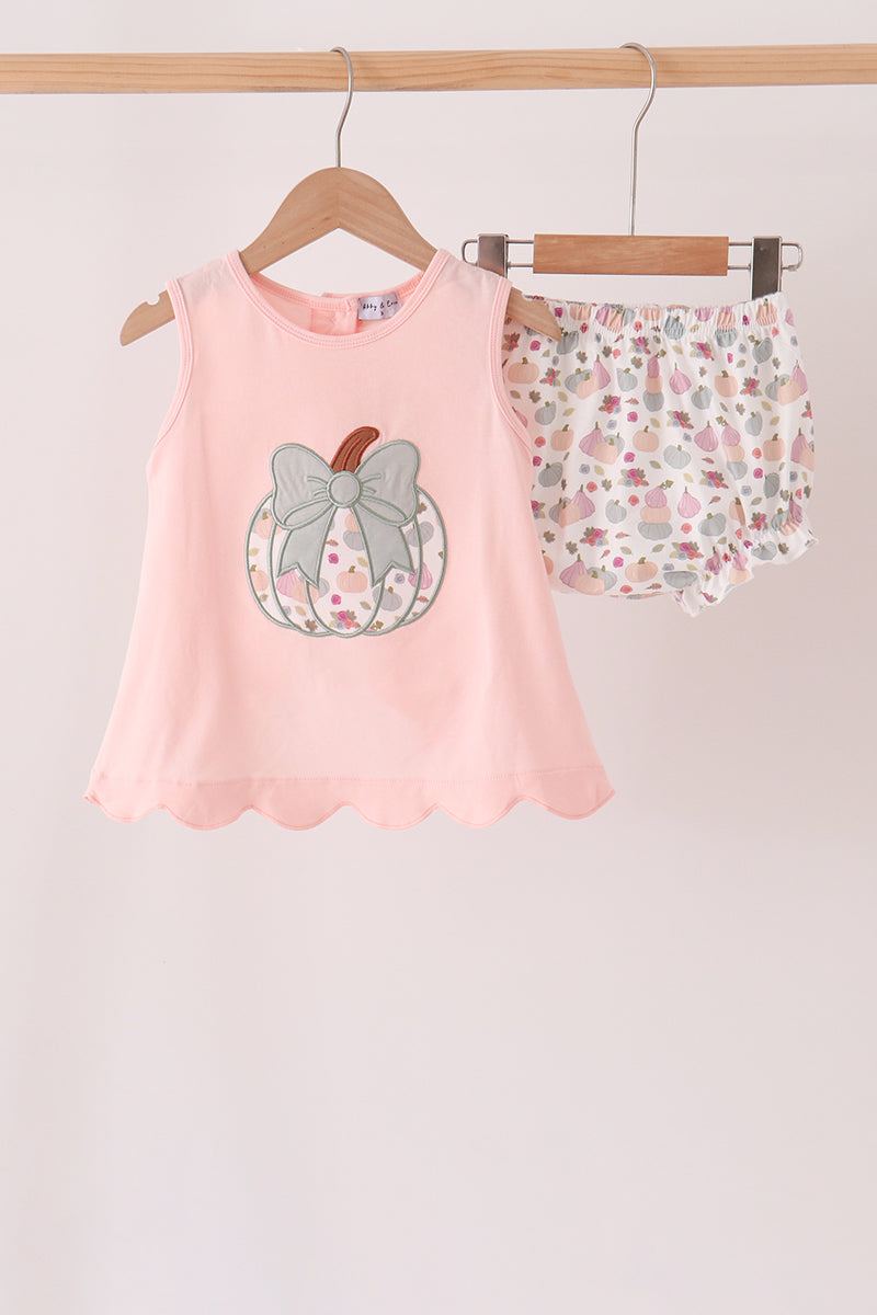 Pumpkin bow applique bloomer set