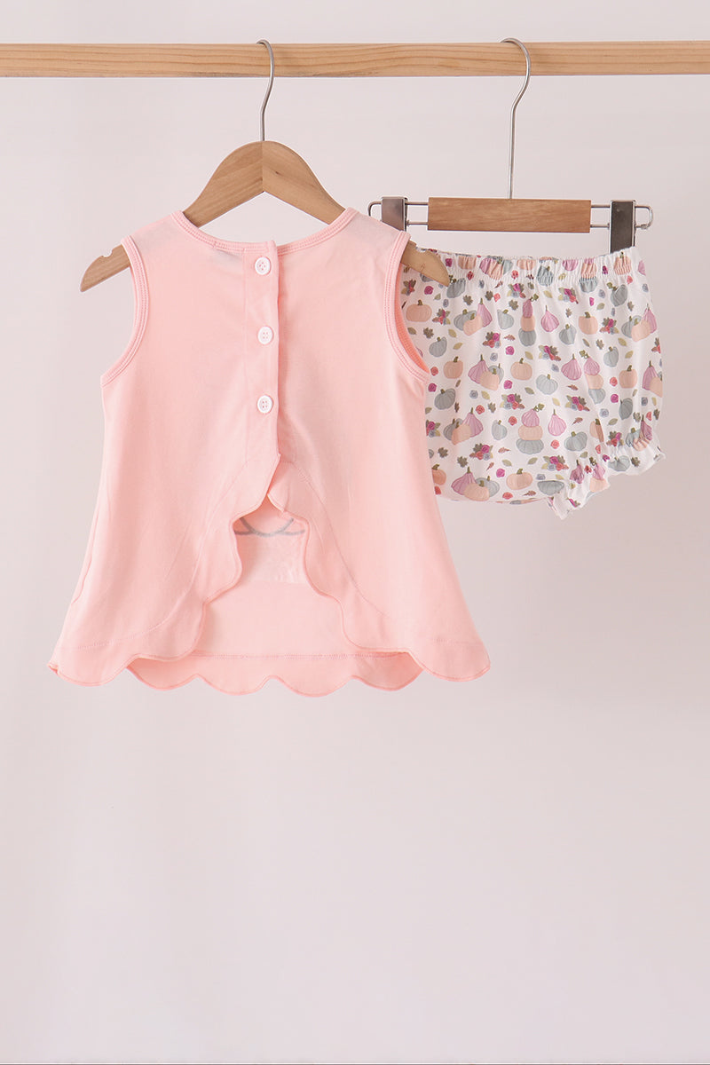 Pumpkin bow applique bloomer set