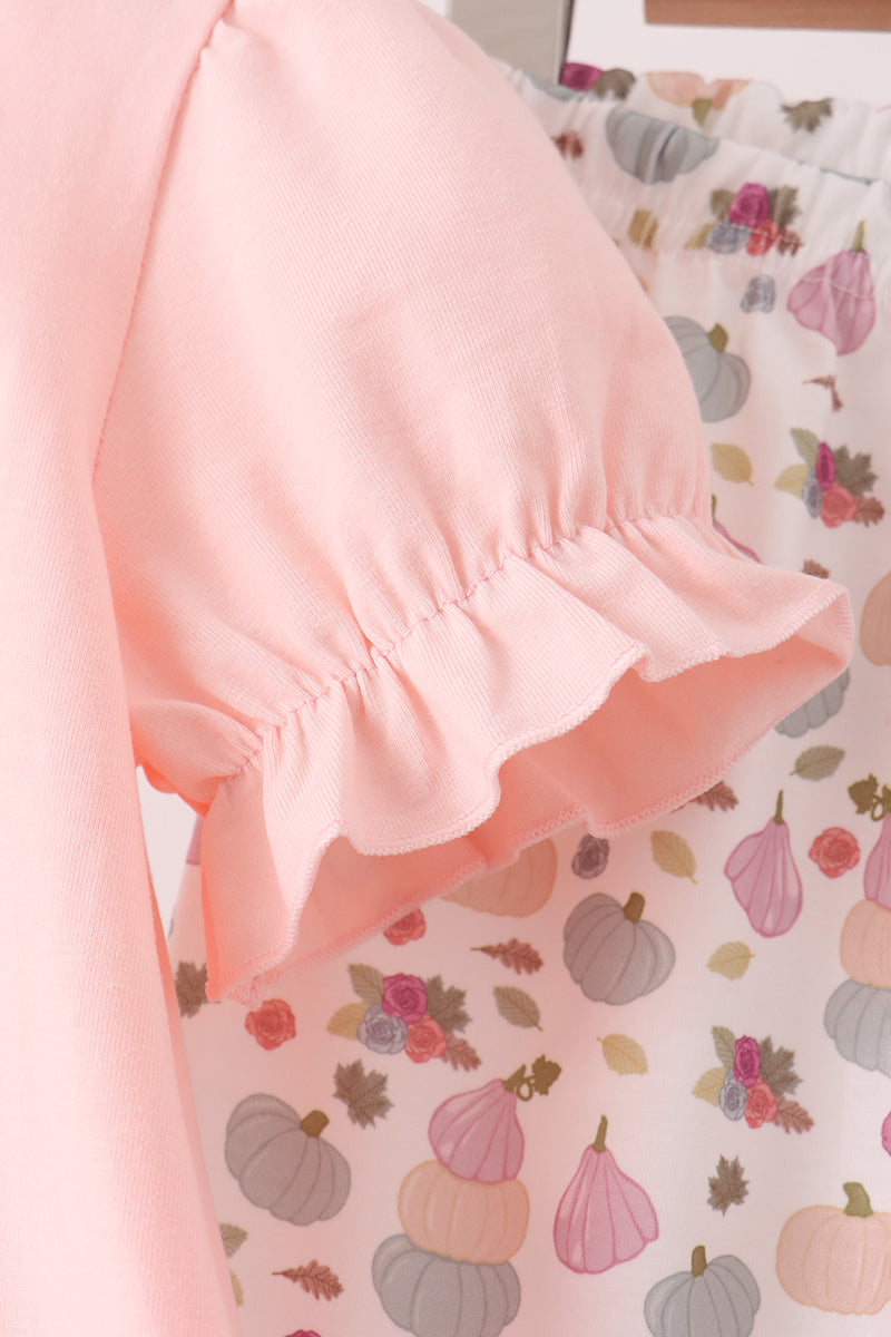 Pumpkin bow applique ruffle pants set