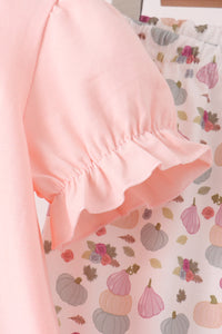 Pumpkin bow applique ruffle pants set