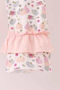 Pumpkin bow applique ruffle pants set