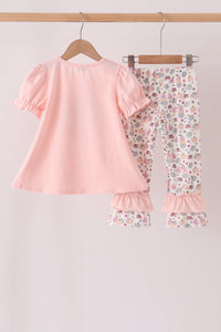 Pumpkin bow applique ruffle pants set