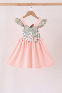 Pumpkin bow applique ruffle dress