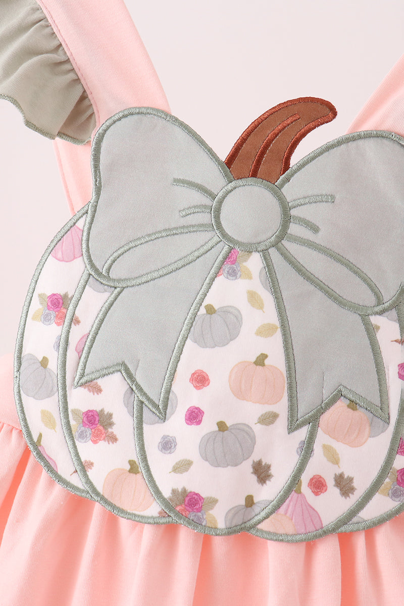 Pumpkin bow applique ruffle dress