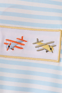 Airplane embroidery stripe romper