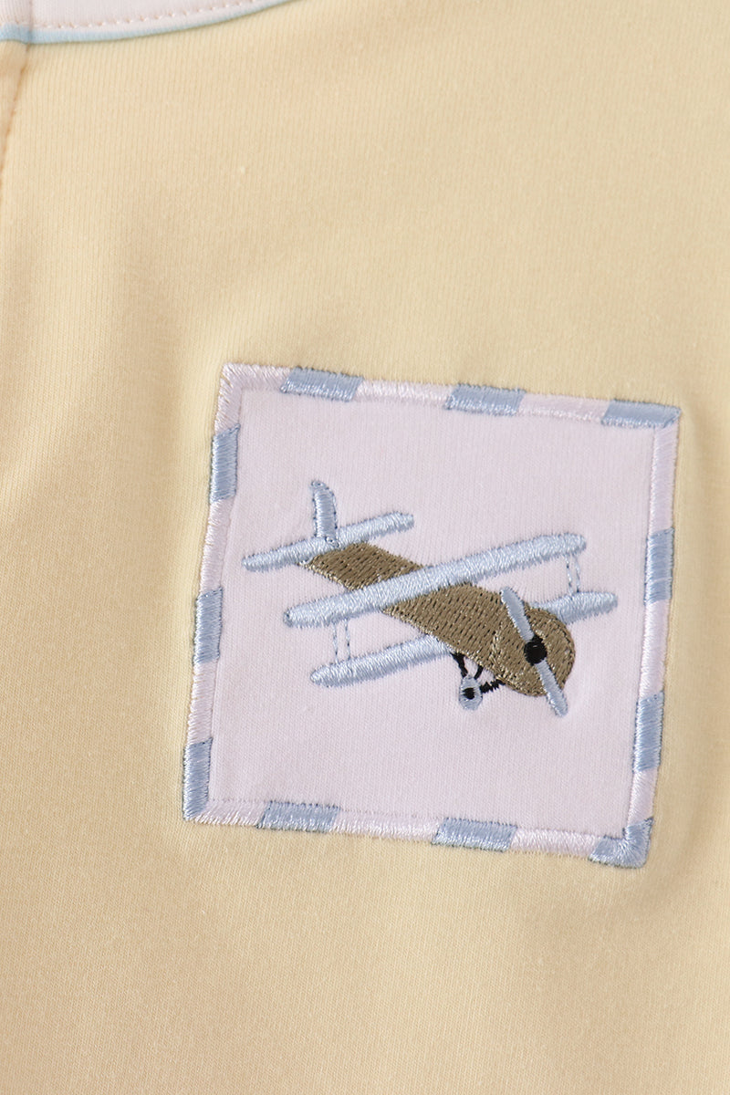 Airplane embroidery stripe vest set