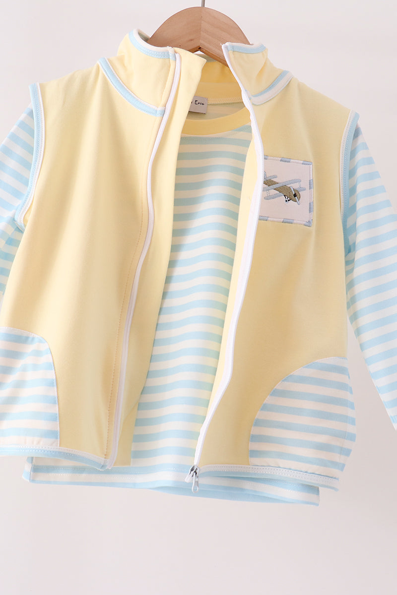 Airplane embroidery stripe vest set