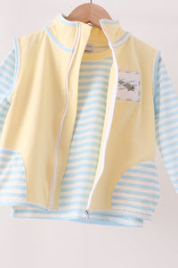 Airplane embroidery stripe vest set