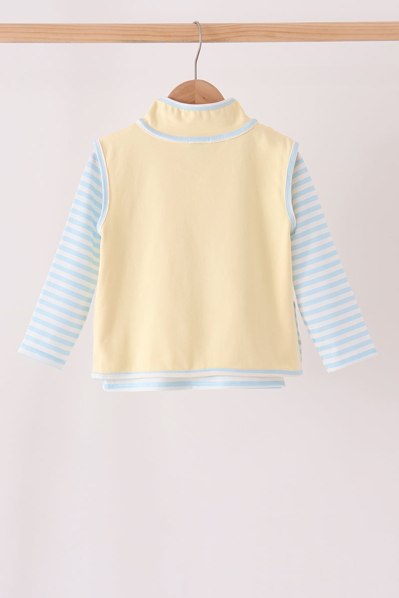 Airplane embroidery stripe vest set