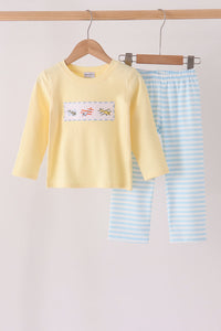Airplane embroidery stripe pants set