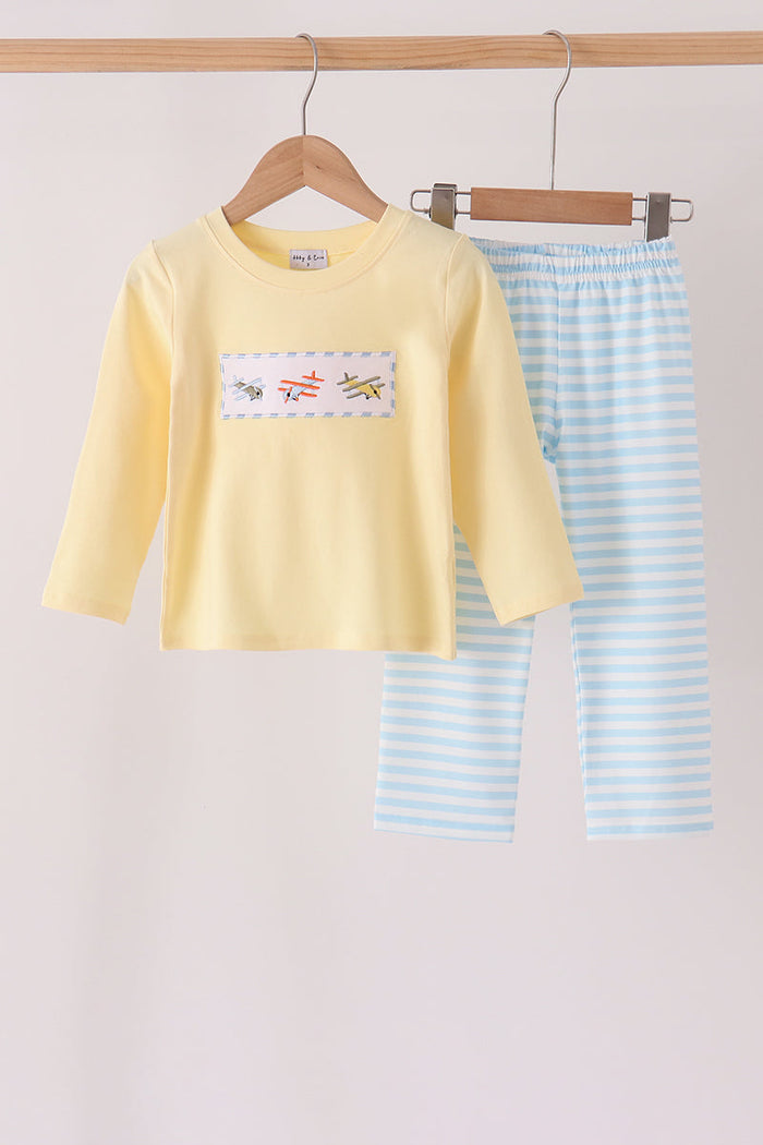Airplane embroidery stripe pants set