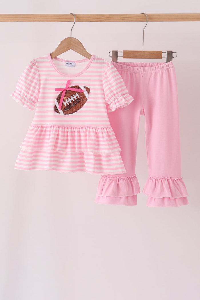 Football sequin stripe ruffle pants set
