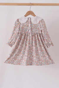 Floral smocked lace dress