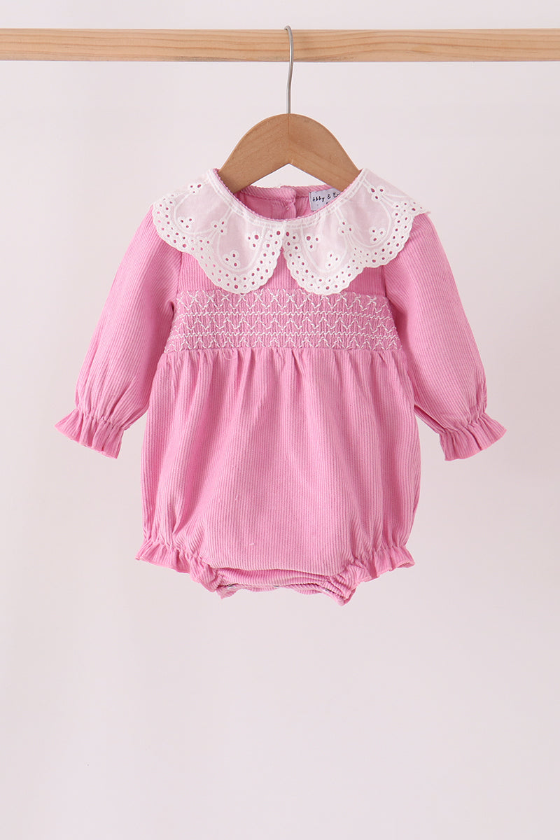 Corduroy lace smocked bubble