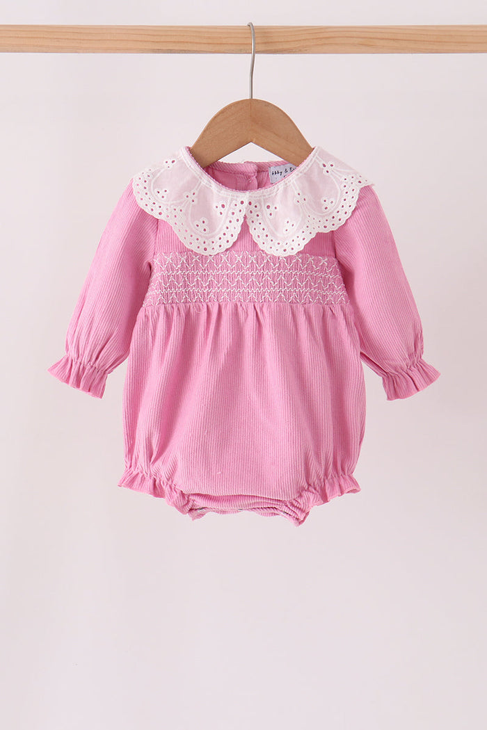 Corduroy lace smocked bubble