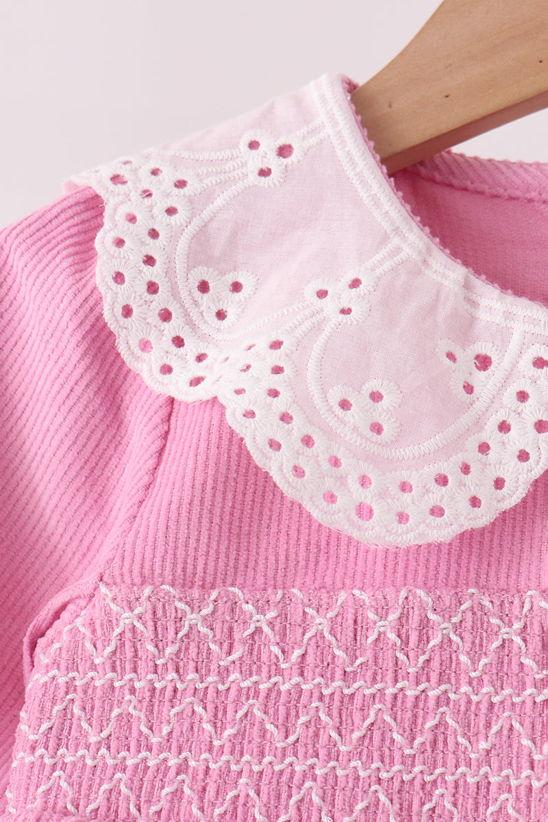 Corduroy lace smocked bloomer set