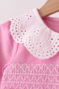Corduroy lace smocked bloomer set