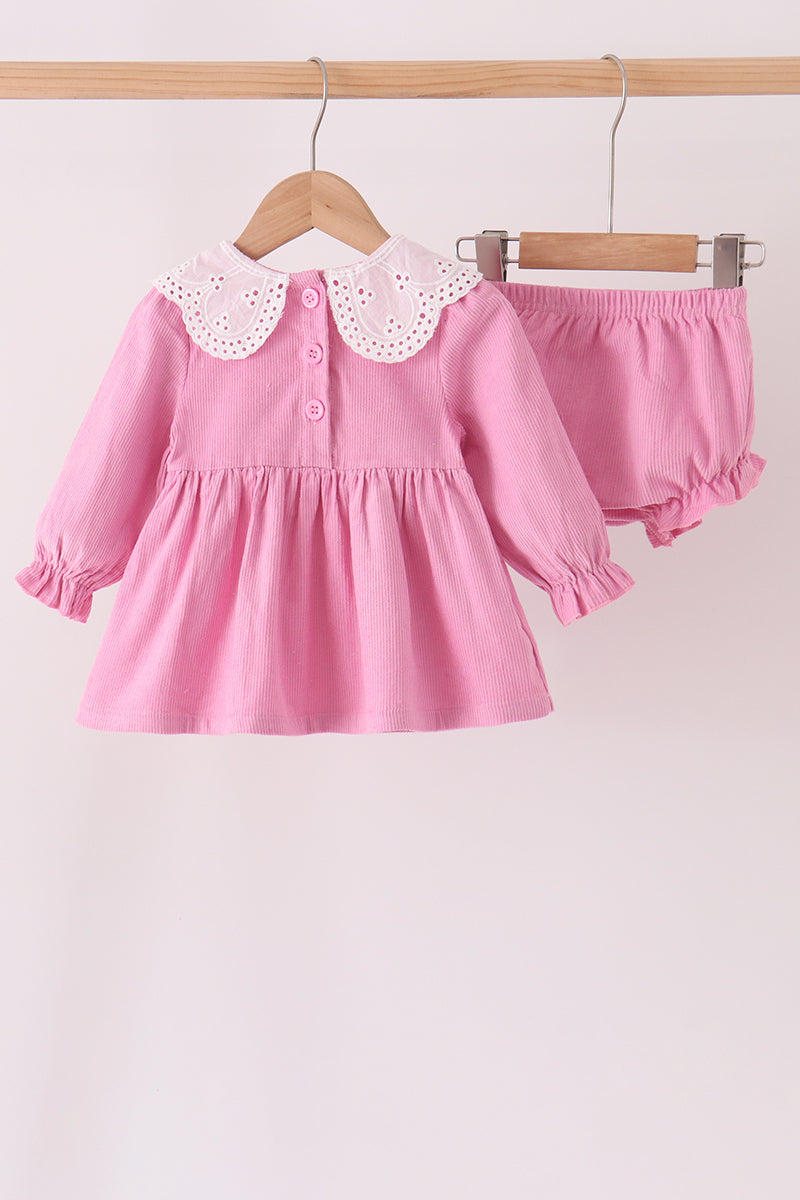 Corduroy lace smocked bloomer set