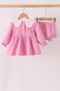 Corduroy lace smocked bloomer set