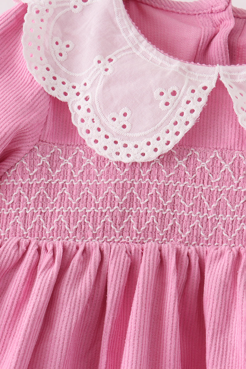 Corduroy lace smocked ruffle pants set