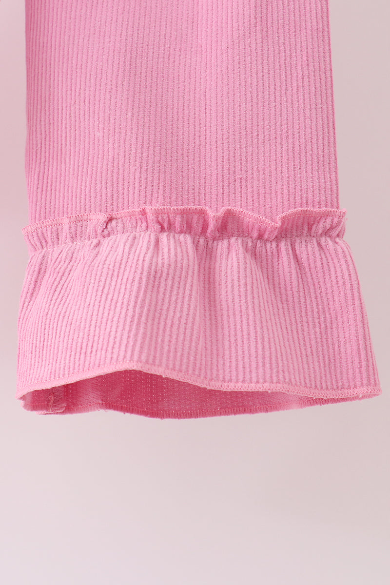 Corduroy lace smocked ruffle pants set