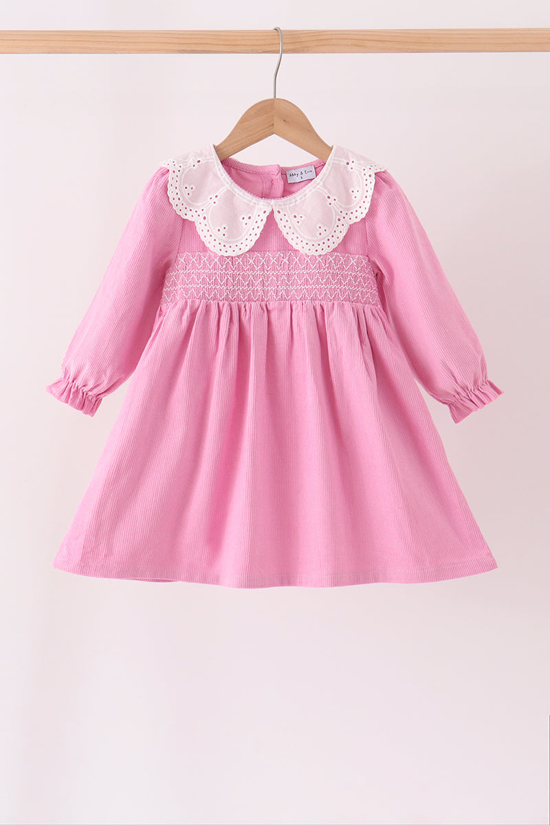 Corduroy lace smocked dress