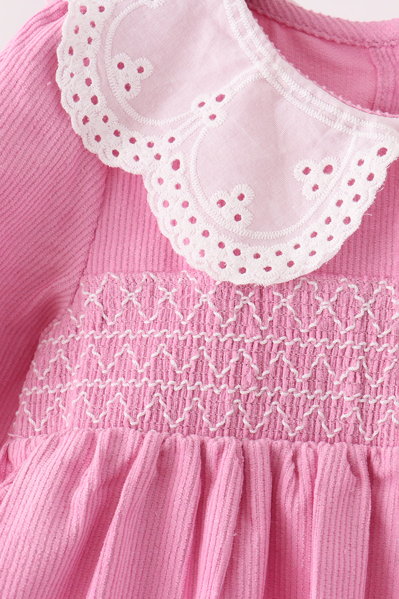 Corduroy lace smocked dress