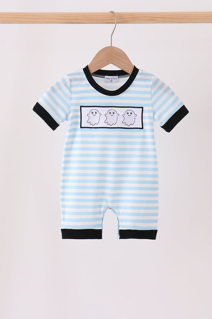 Ghost Embroidery Stripe Romper