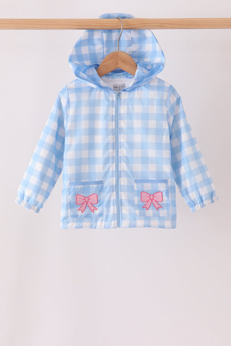 Bow embroidery gingham raincoat