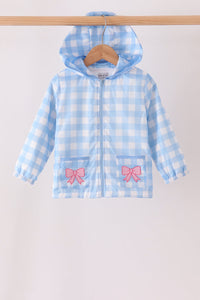 Bow embroidery gingham raincoat