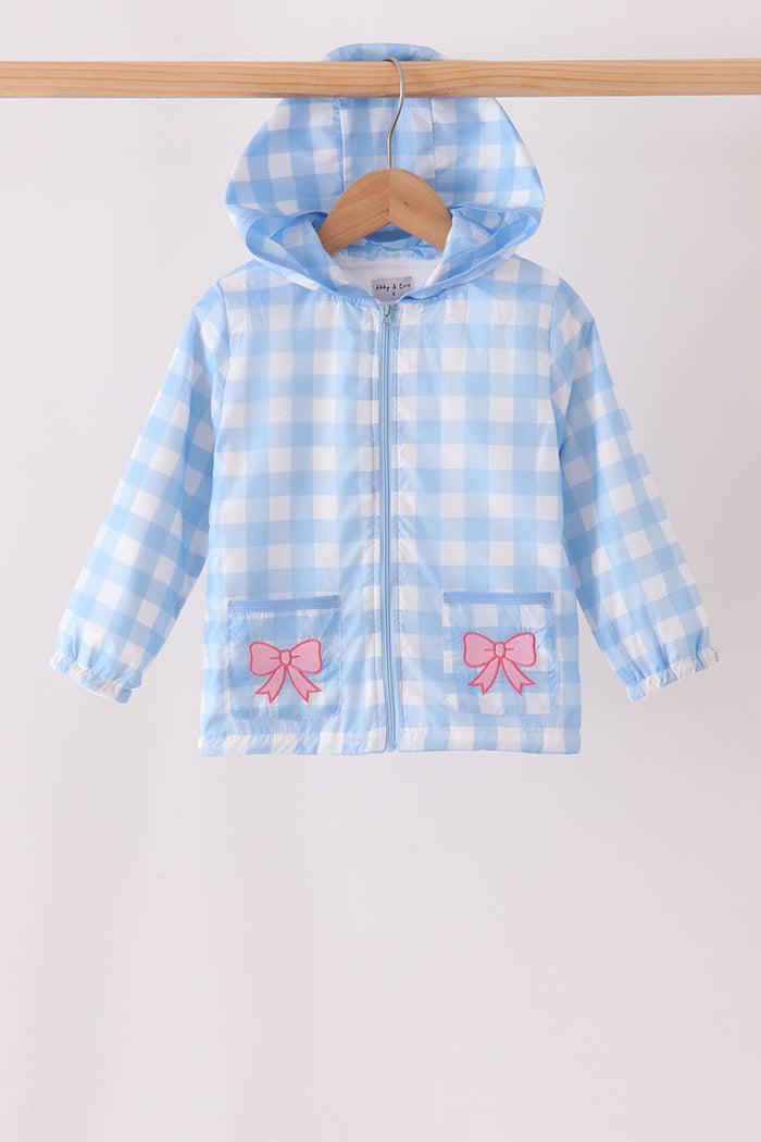 Bow embroidery gingham raincoat