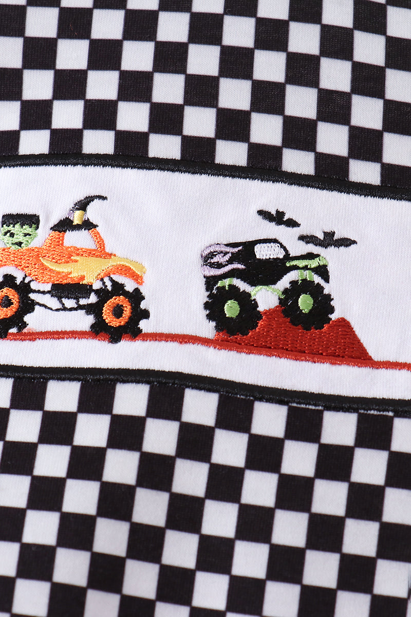 Car embroidery checkered bubble