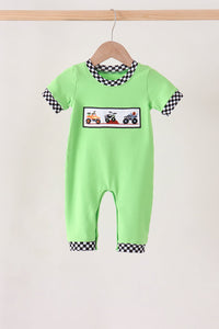 Car embroidery checkered romper