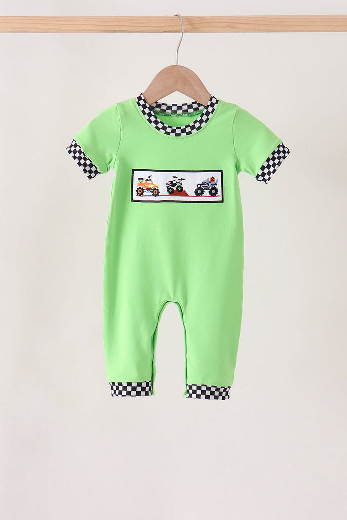 Car embroidery checkered romper